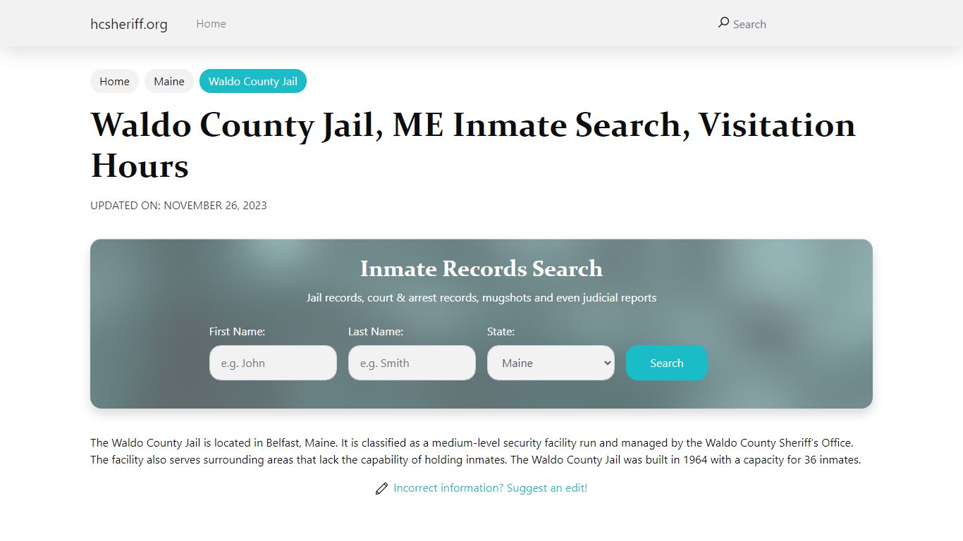 Waldo County Jail, ME Inmate Search, Visitation Hours